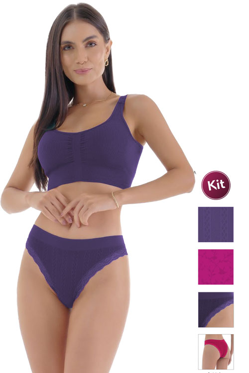 KIT 2 Calcinha Biquíni  com renda sem costura